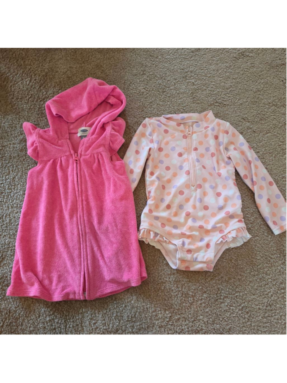 Baby Gap Girls Pink Polka Dot One Piece Swimsuit 18-24M with Terry Cloth CoverUp